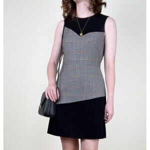 Judith   Charles Wool Mini Sheath Sleeveless Dress Faux Corset Plaid Fall Winter